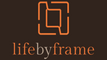 A centered orange logo and the text 'lifebyframe.au' on a solid dark brown background.